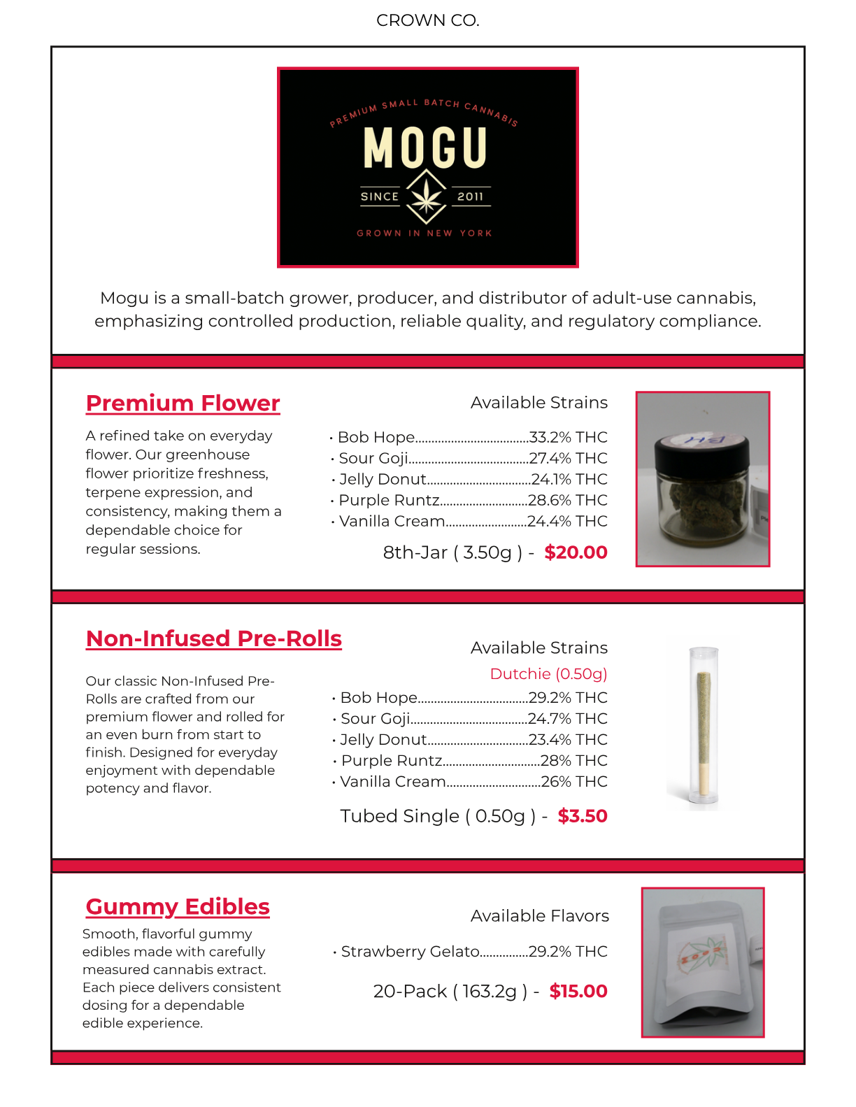 Crown Co Mogu menu