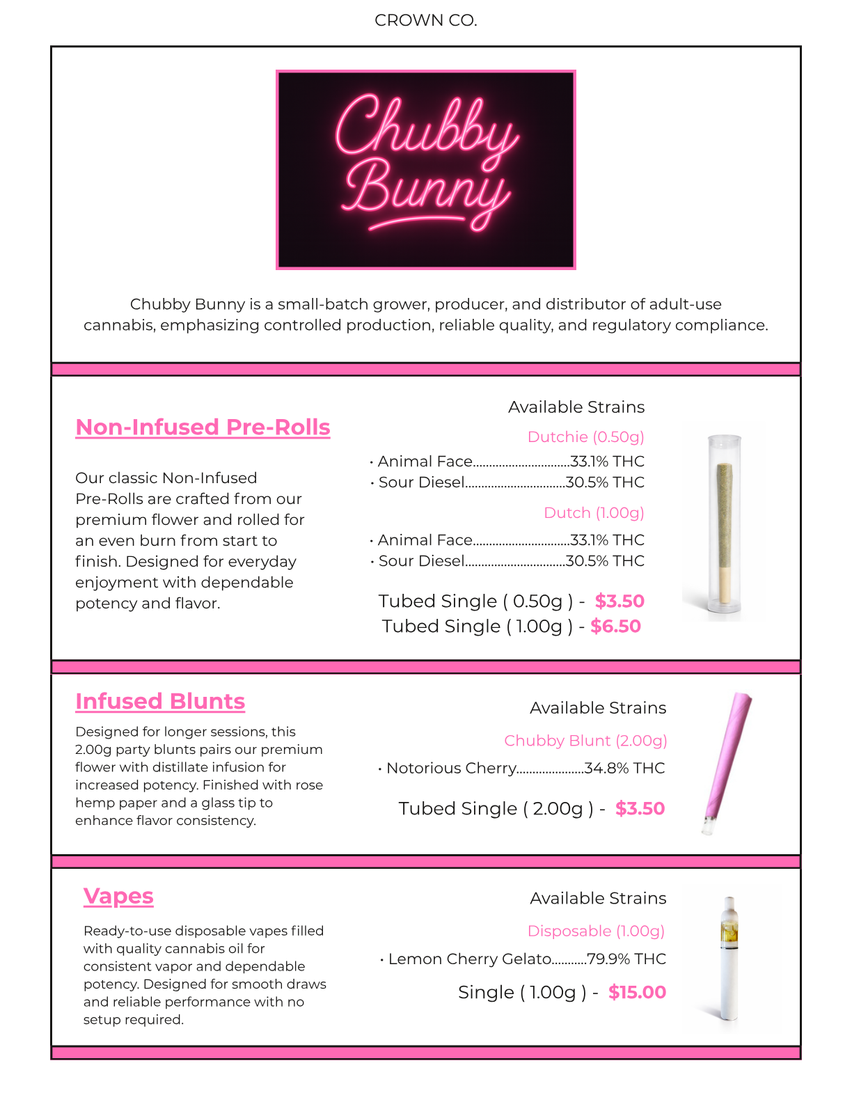 Crown Co Chubby Bunny menu